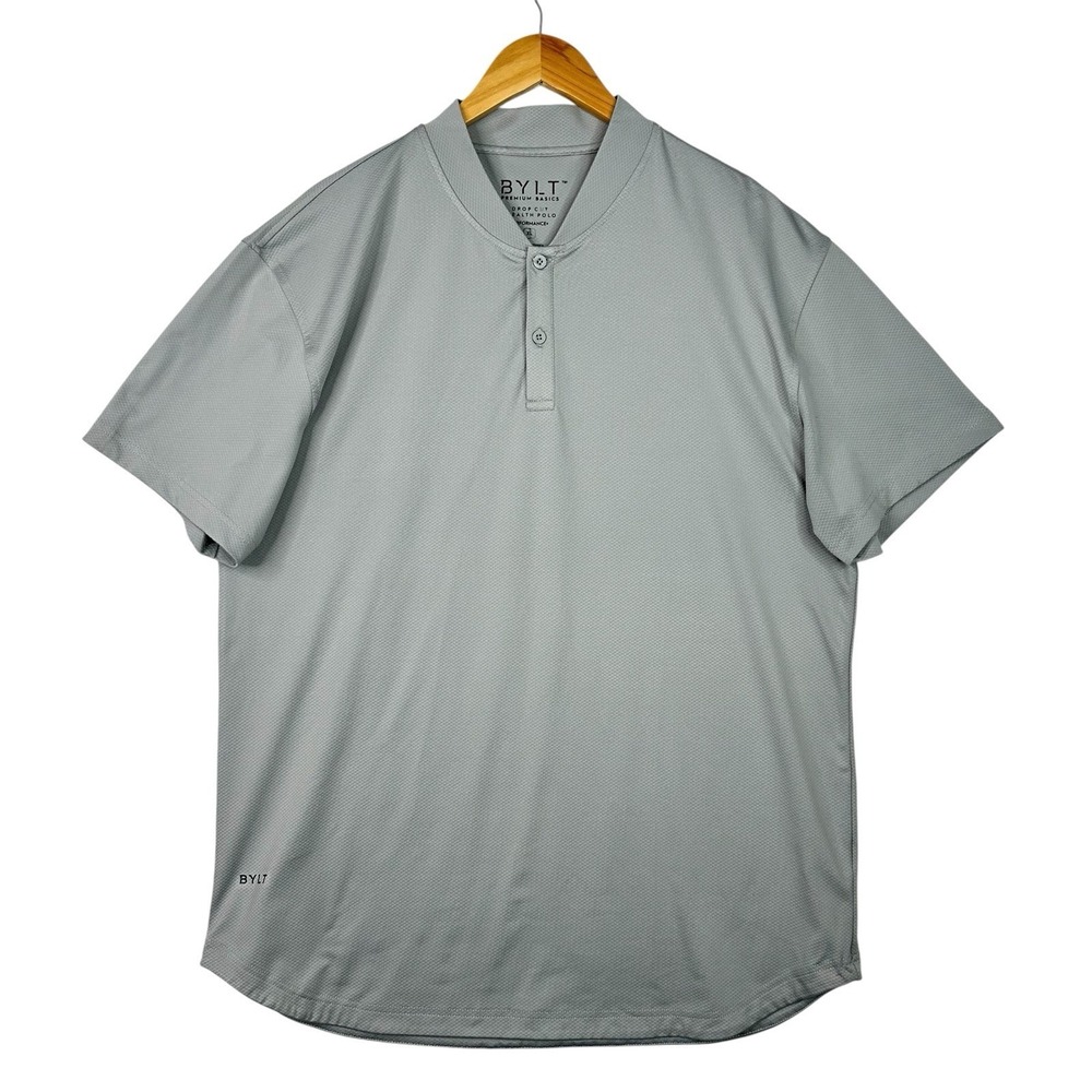 BYLT Premium Basics Stealth Polo Men's XL Gray Drop Cut Performance Short Sleeve